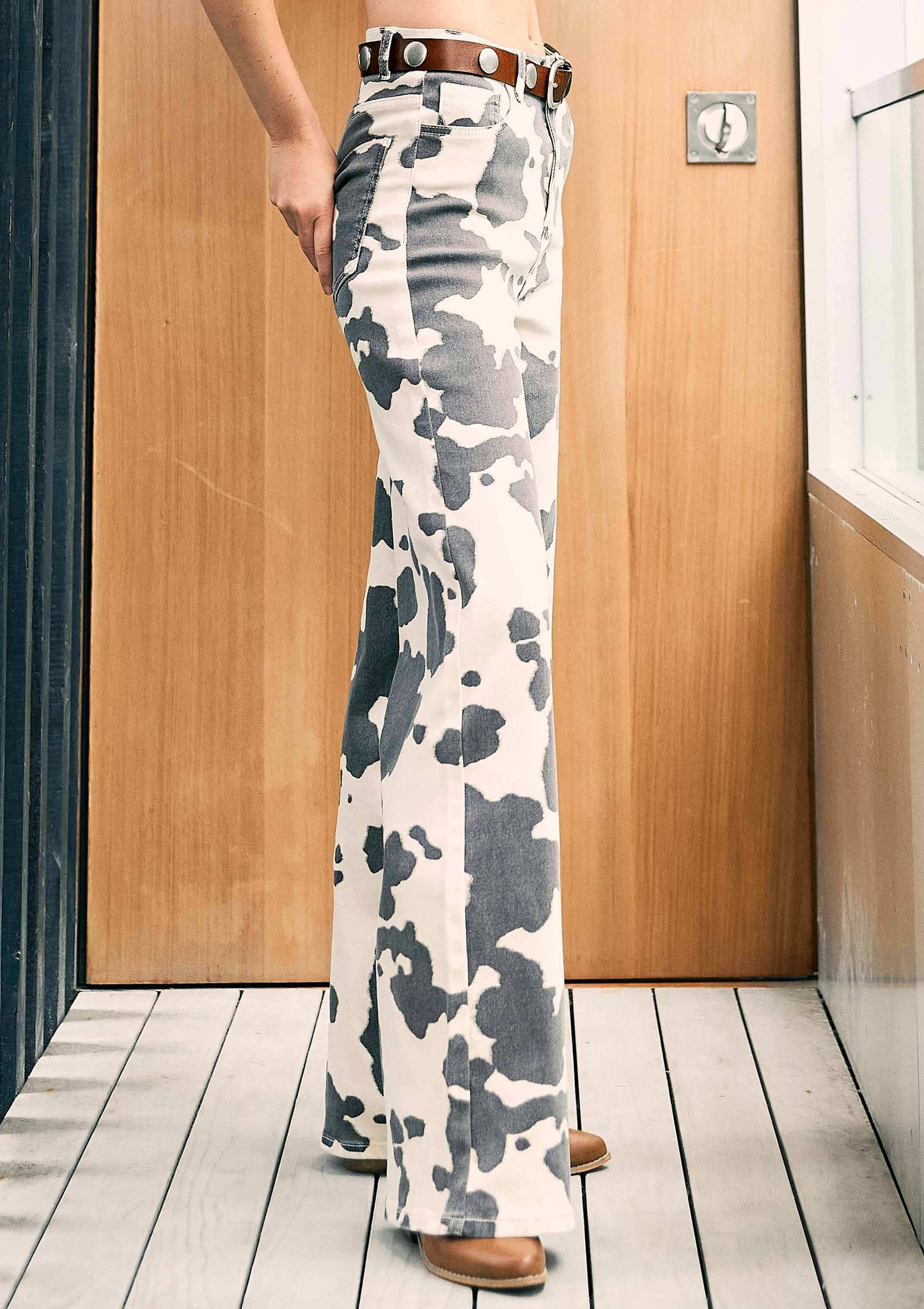 Cow Print Wide Leg Jeans: Cow
