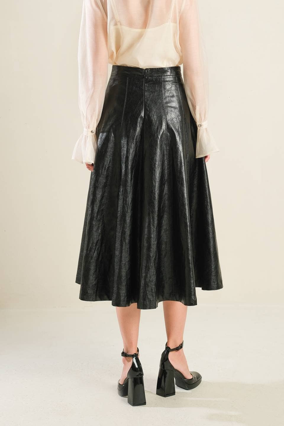 Faux leather full skirt - FK1112: Black