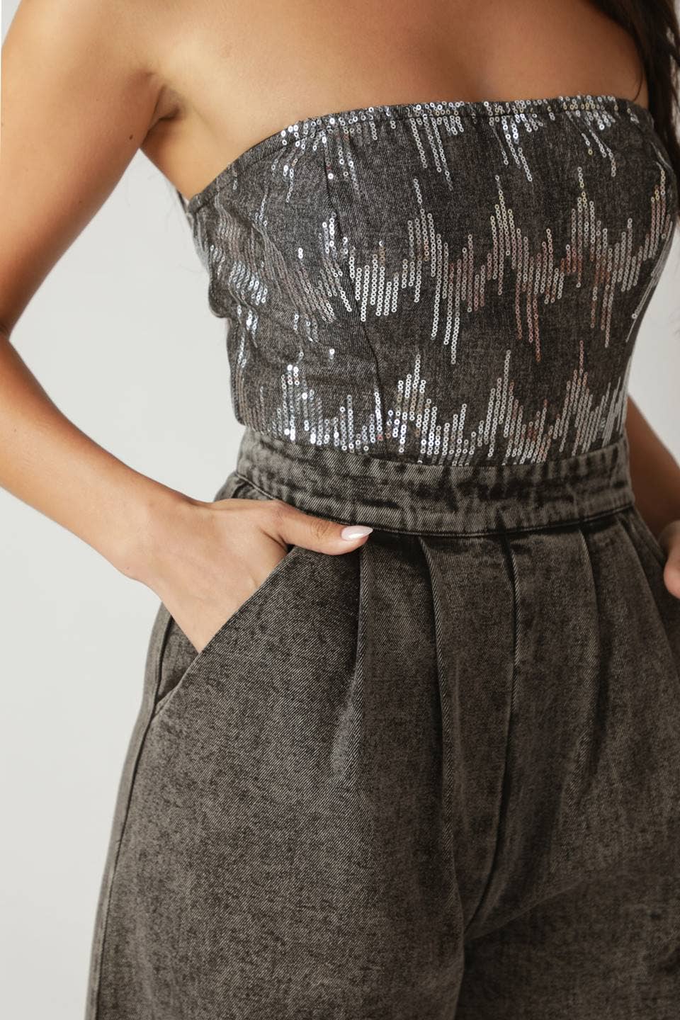 A washed denim jumpsuit - IP8658: WASHED BLACK / Contemporary