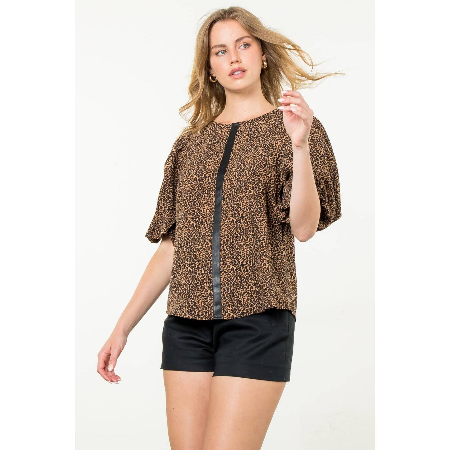 Puff Sleeve Cheetah Print Top: BLUE / S