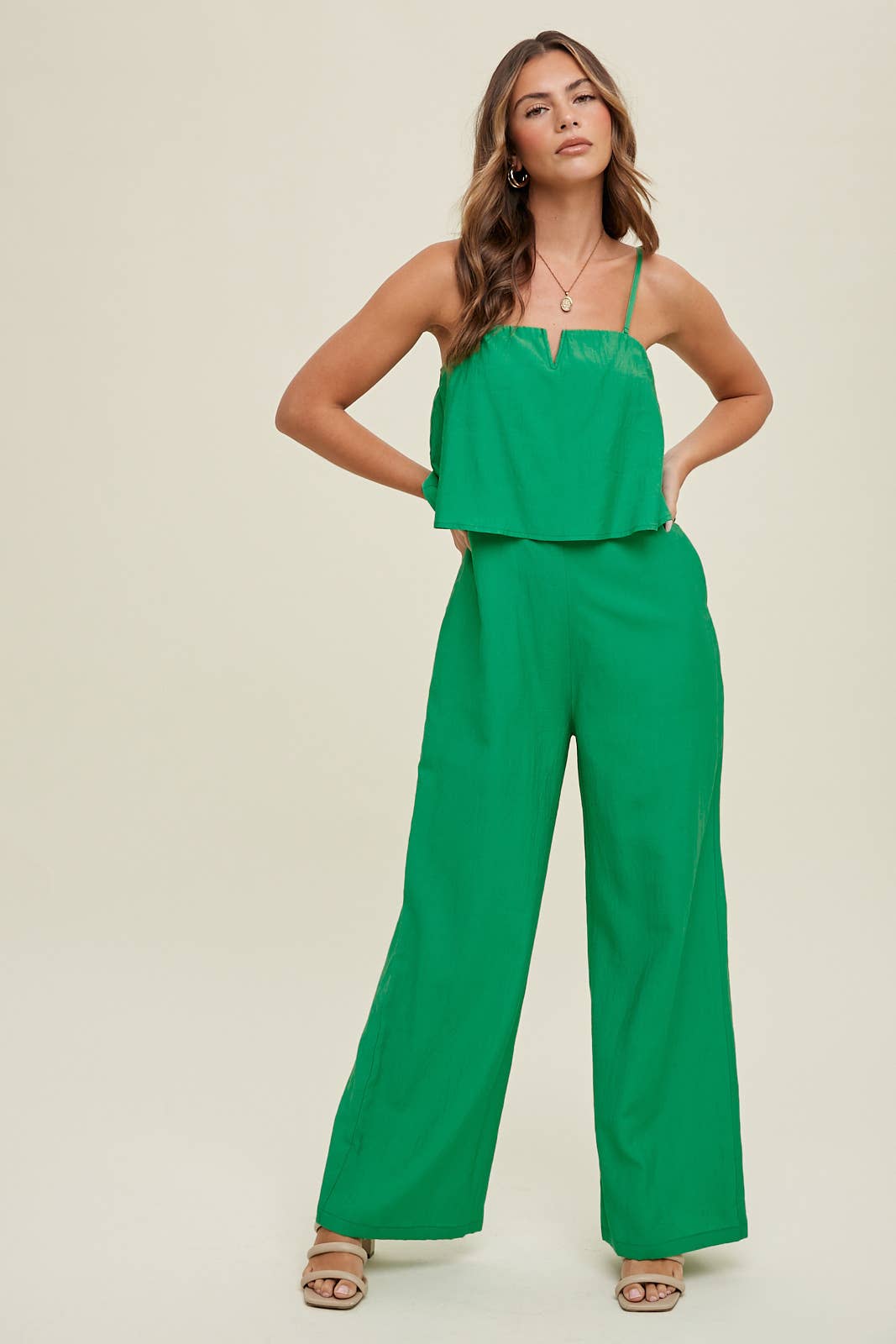 DOUBLE LAYERED JUMPSUIT / WL23-8409: GREEN