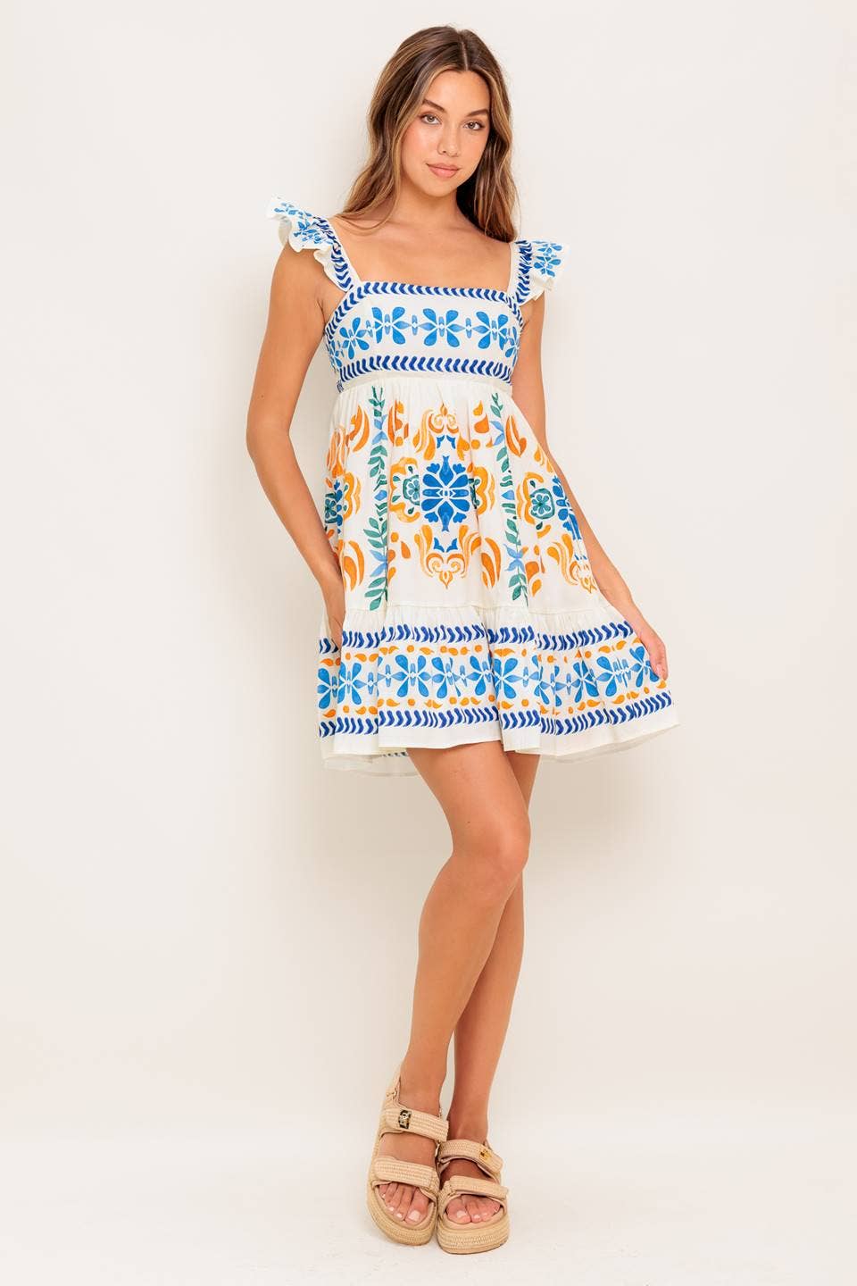 Floral blue/yellow/white mini dress - ID22448