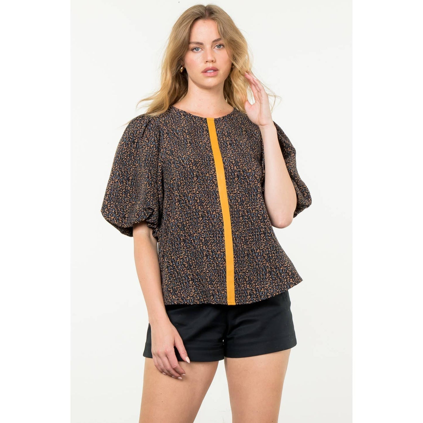 Puff Sleeve Cheetah Print Top: BLUE / S