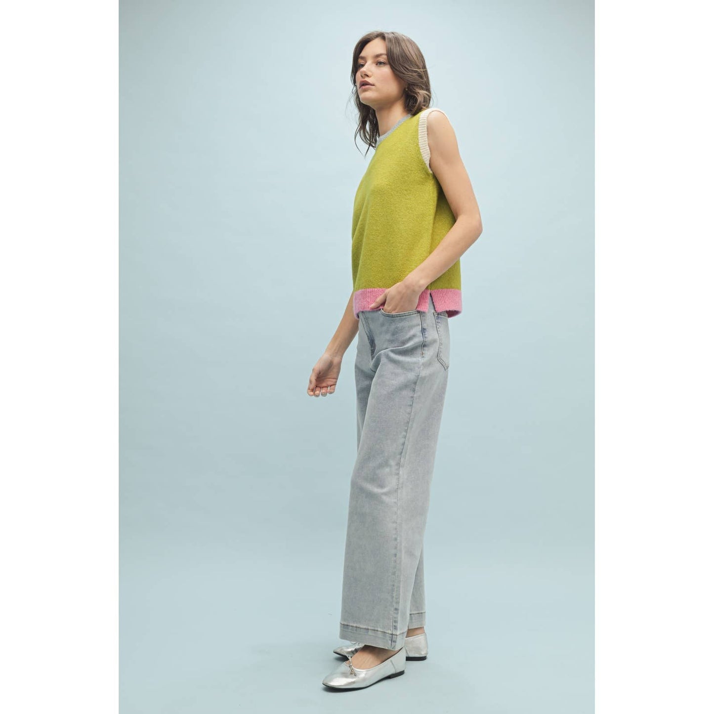 COLORBLOCK SWEATER VEST / WL25-10939: CHARTREUSE COMBO