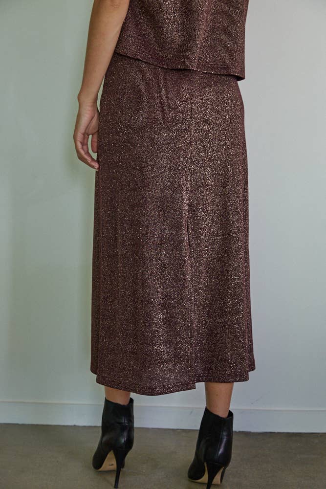 Lurex Flare Midi Skirt: Plum
