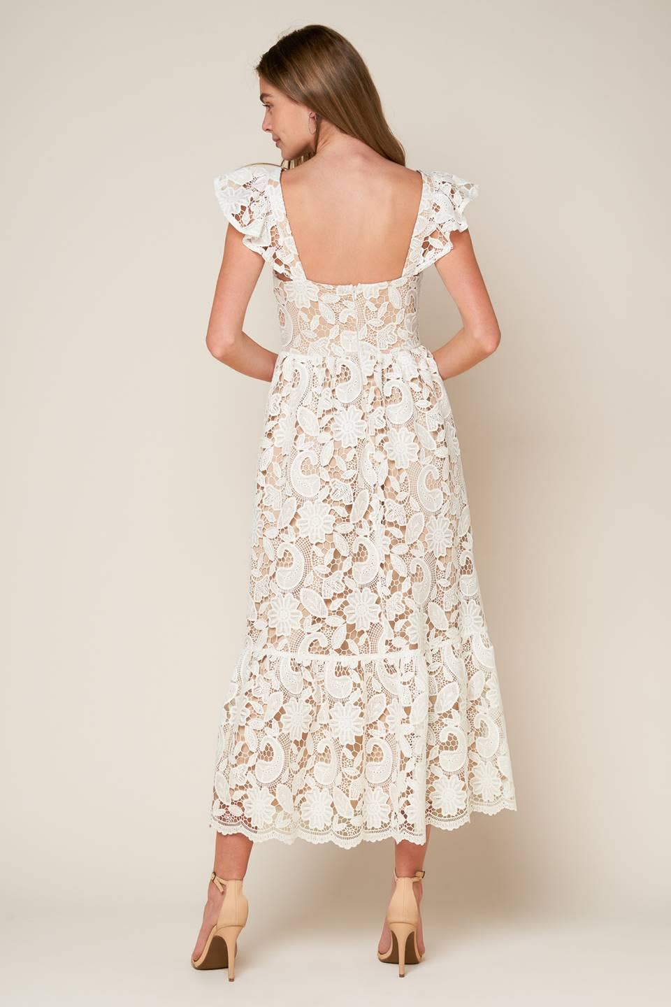 White lace midi dress - ID20631 WHITE: Contemporary