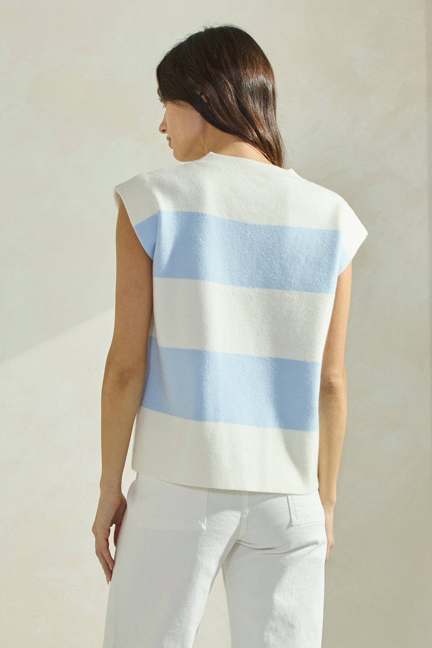 Striped Sleeveless Knit Top: IVORY/SKY