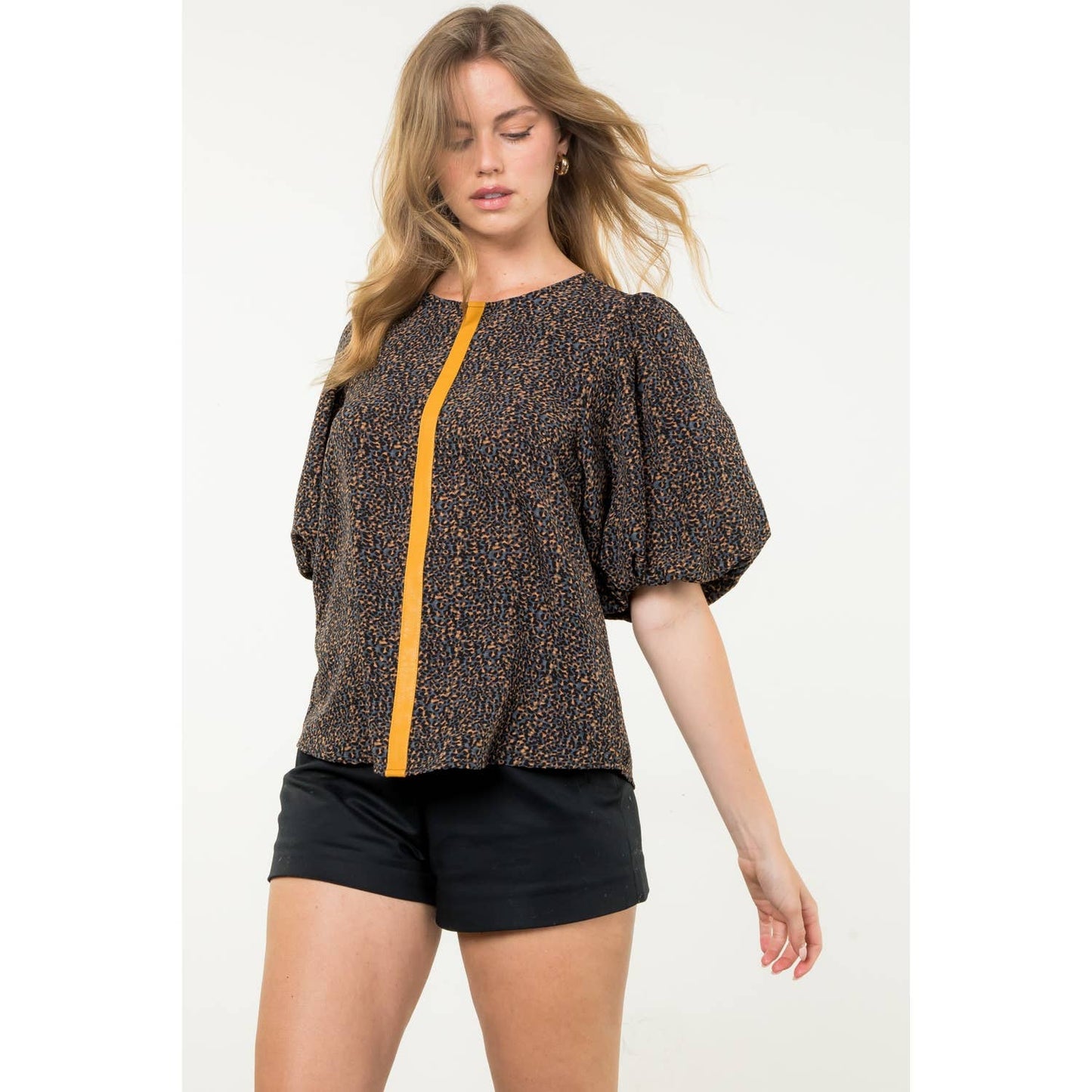 Puff Sleeve Cheetah Print Top: BLUE / S