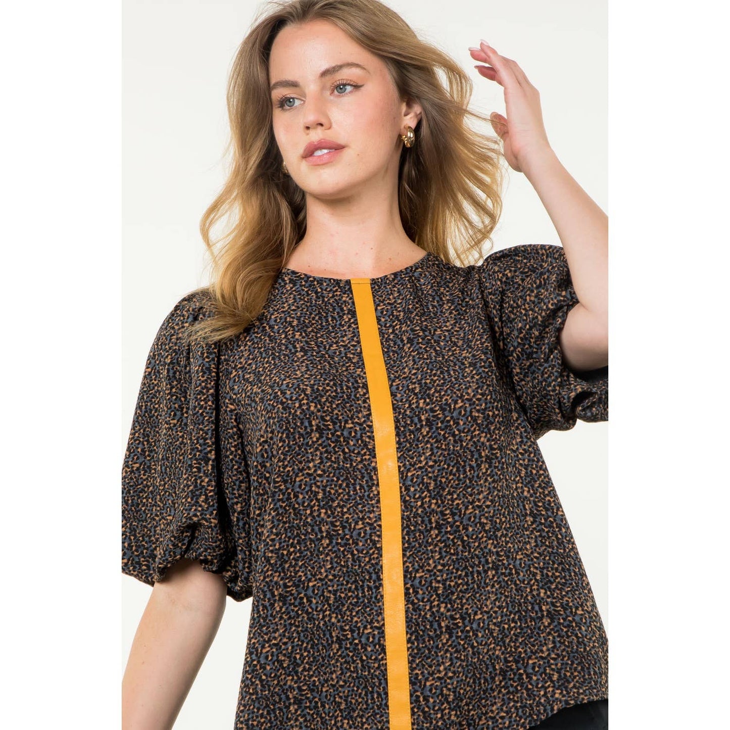 Puff Sleeve Cheetah Print Top: BLUE / S