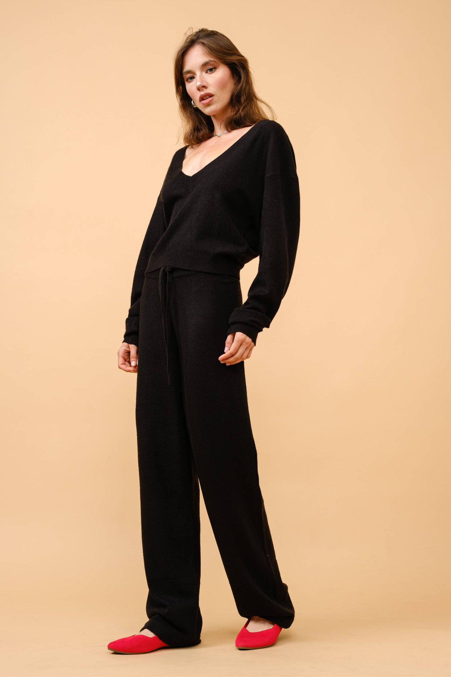 CASHMERE V NECK SWEATER S6290: Black