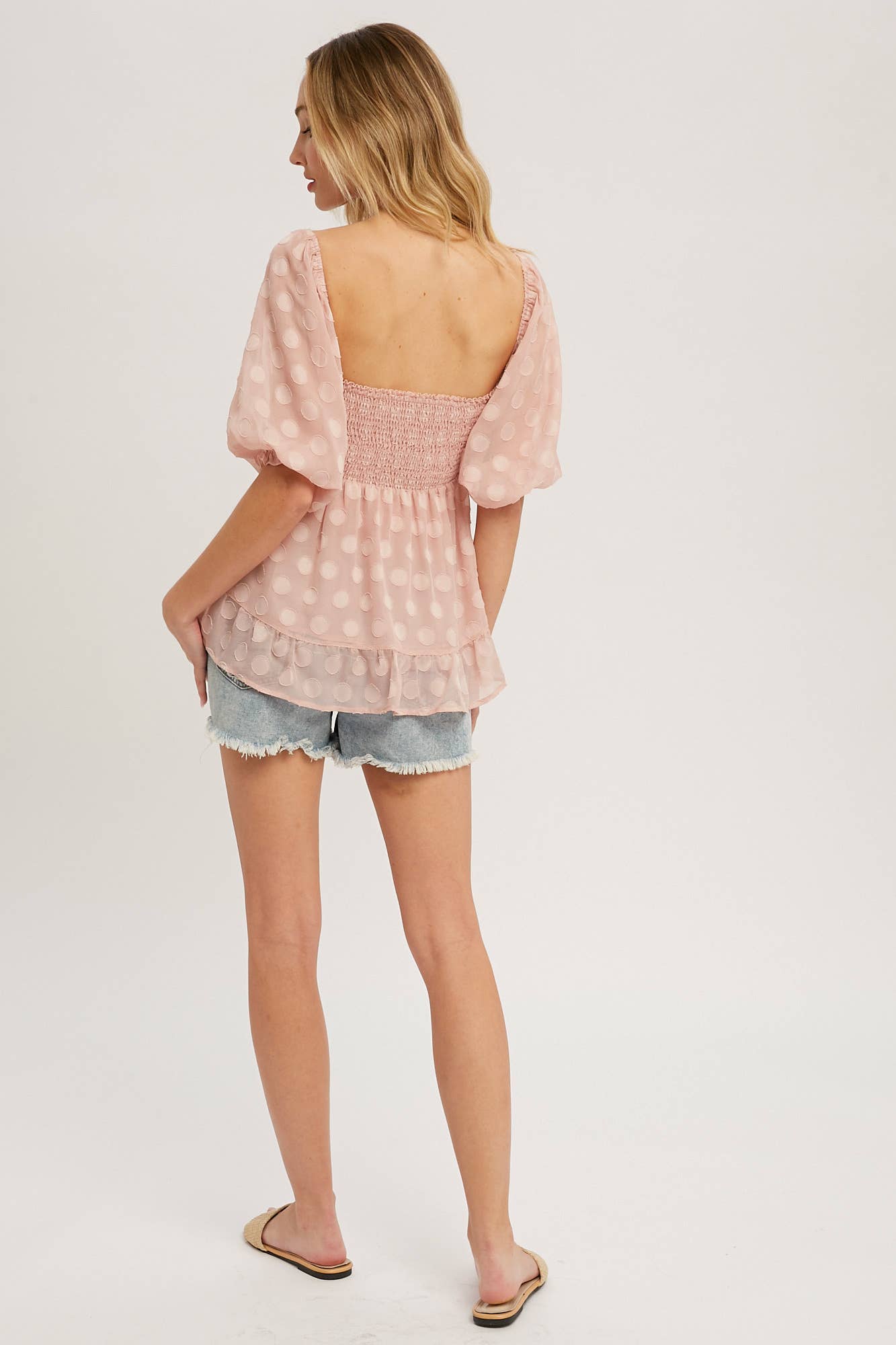 POLKA DOT FRONT TIE BLOUSE: BLACK / M