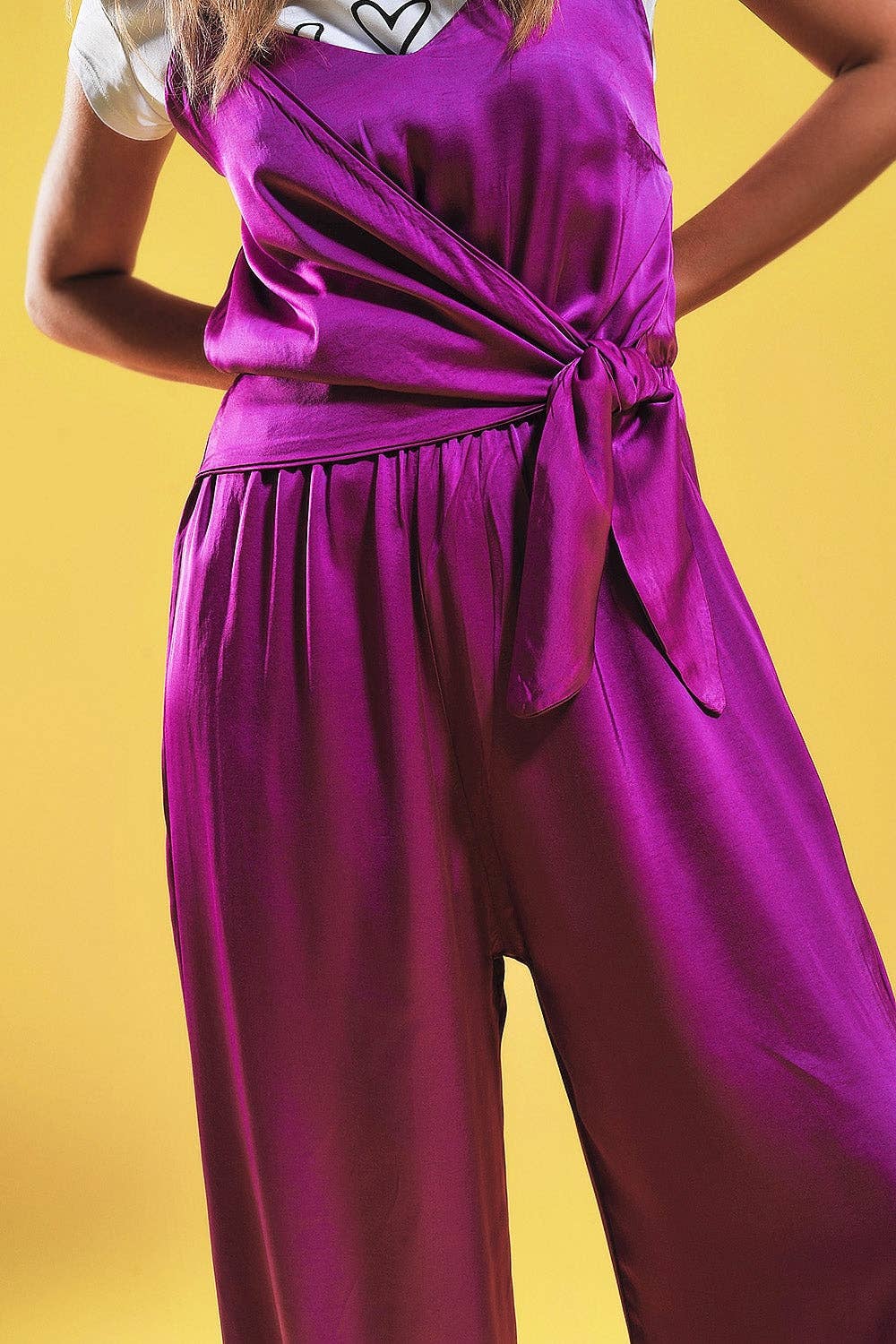 Satin cami strap jumpsuit in fuchsia: Fuchsia / One Size