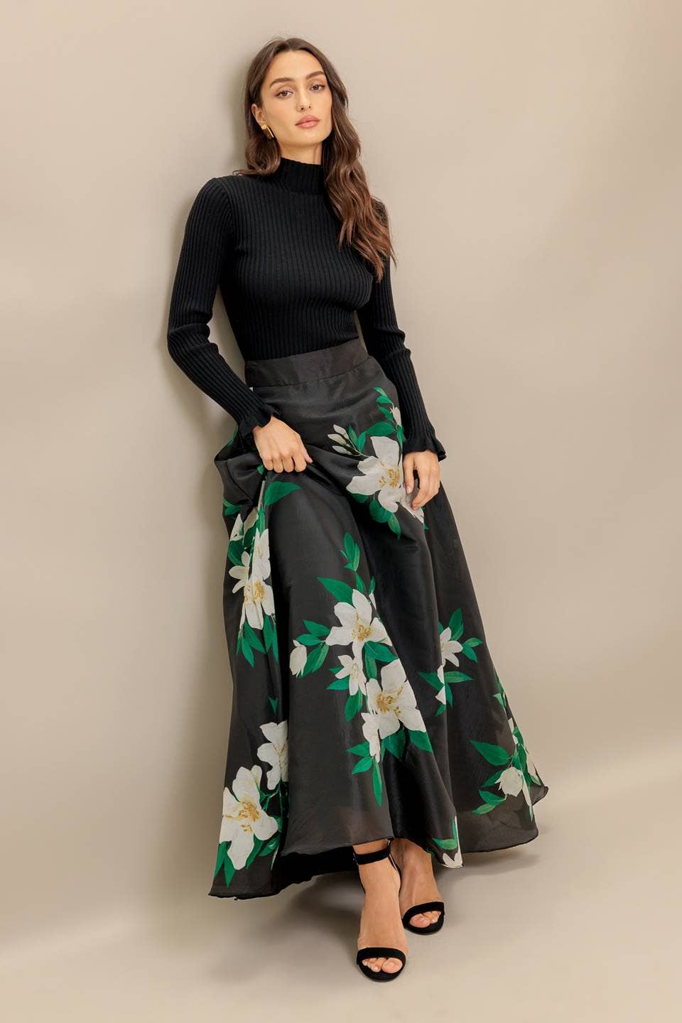 Floral maxi skirt - IK7635 BLACK
