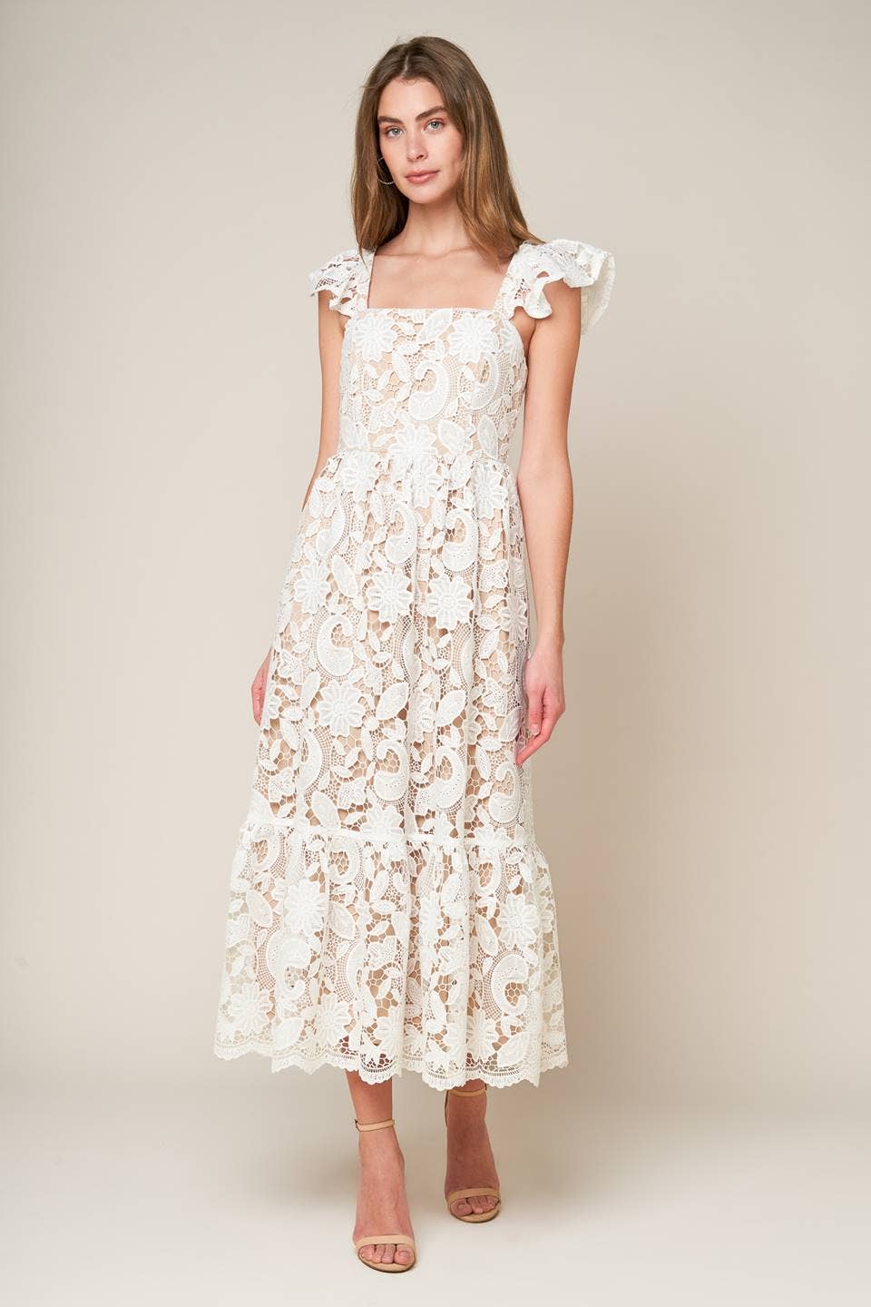 White lace midi dress - ID20631 WHITE: Contemporary