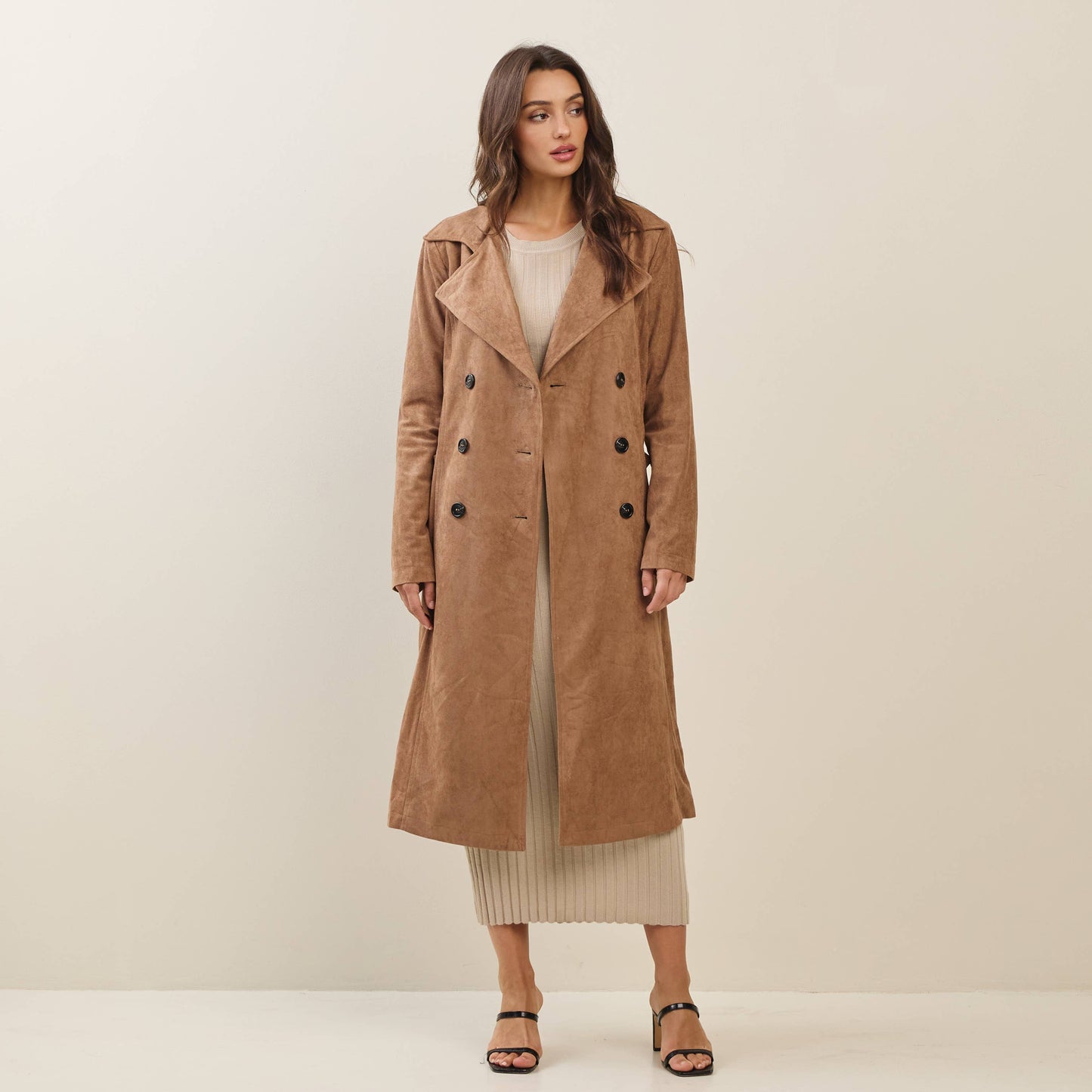 Vegan suede trench coat: Mocha