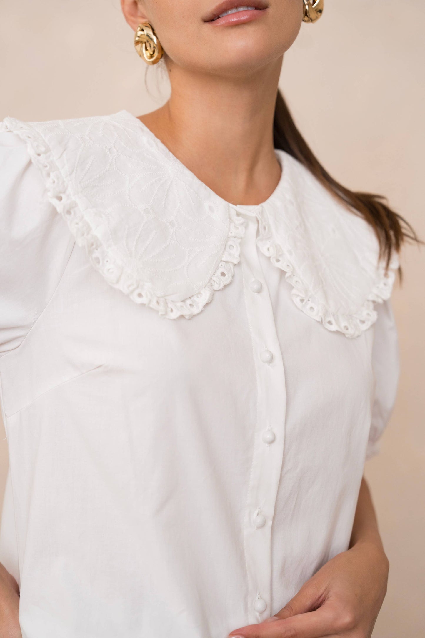 Cotton shirt with Peter Pan collar and short sleeves: Sky Blue