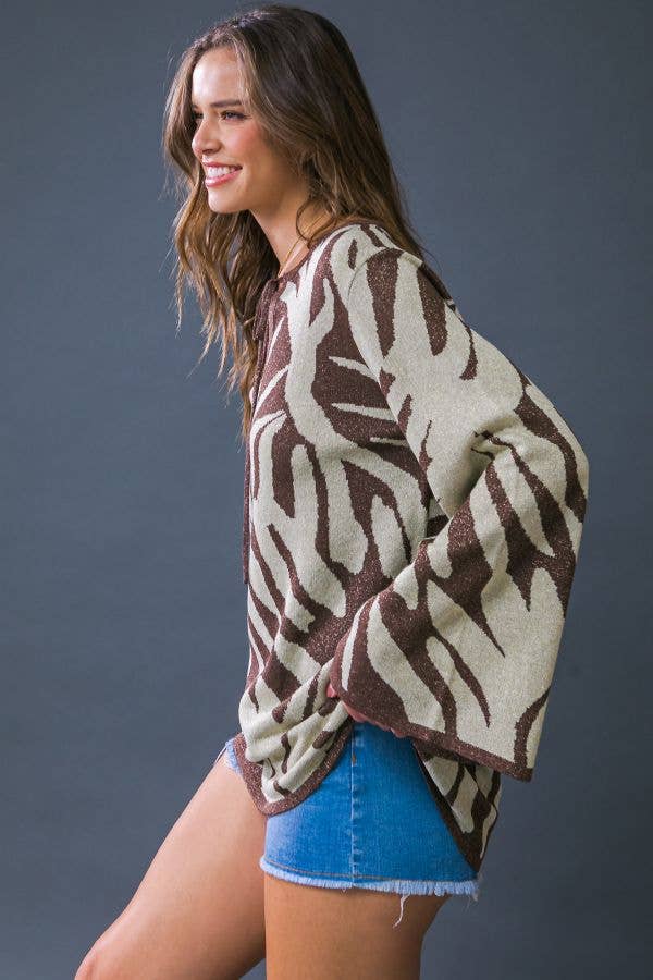 Metallic yarn sweater knit top - ISW5198: Brown
