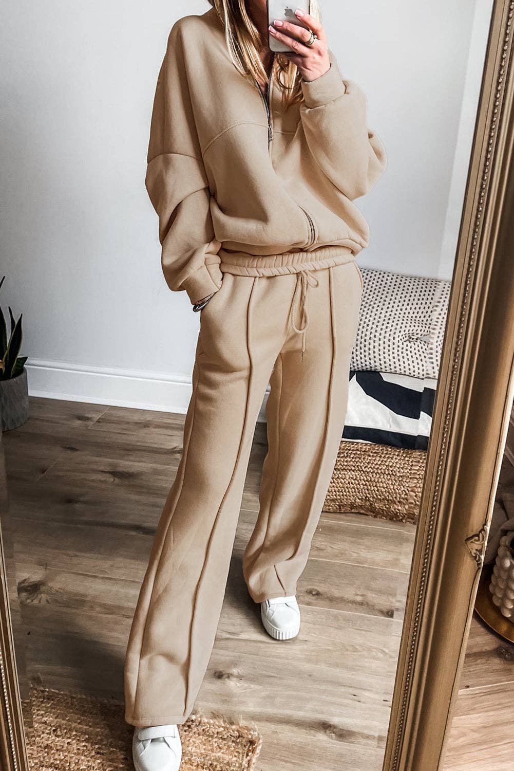 Solid Jacket and Pants Set: Apricot / 2XL