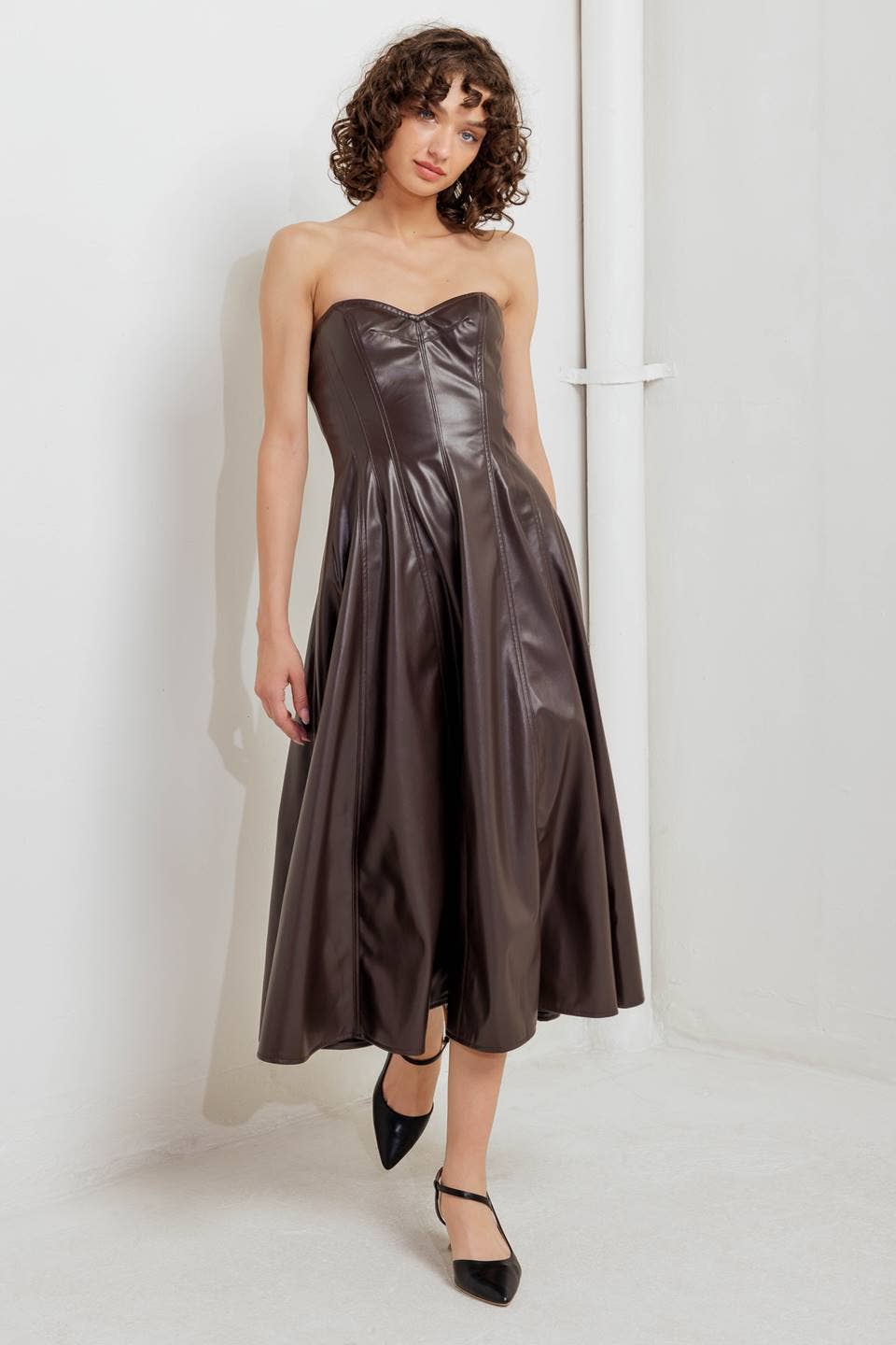 Chocolate faux leather midi dress - FD1666: