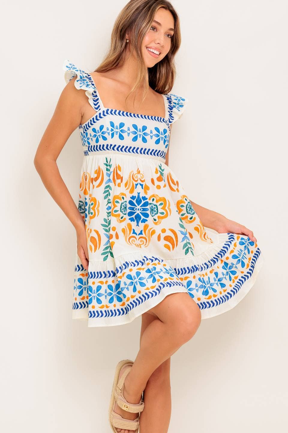 Floral blue/yellow/white mini dress - ID22448