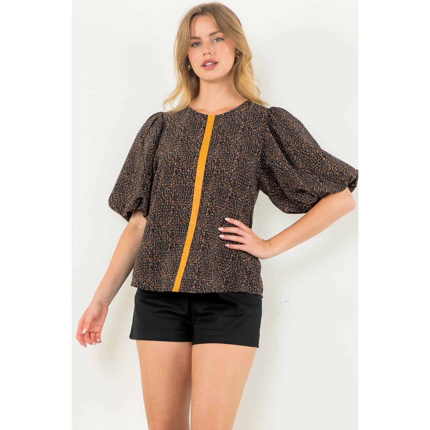 Puff Sleeve Cheetah Print Top: BLUE / S