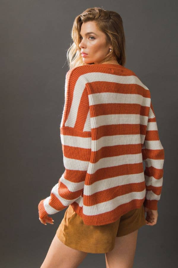 Rust/Cream striped sweater - ISW4957