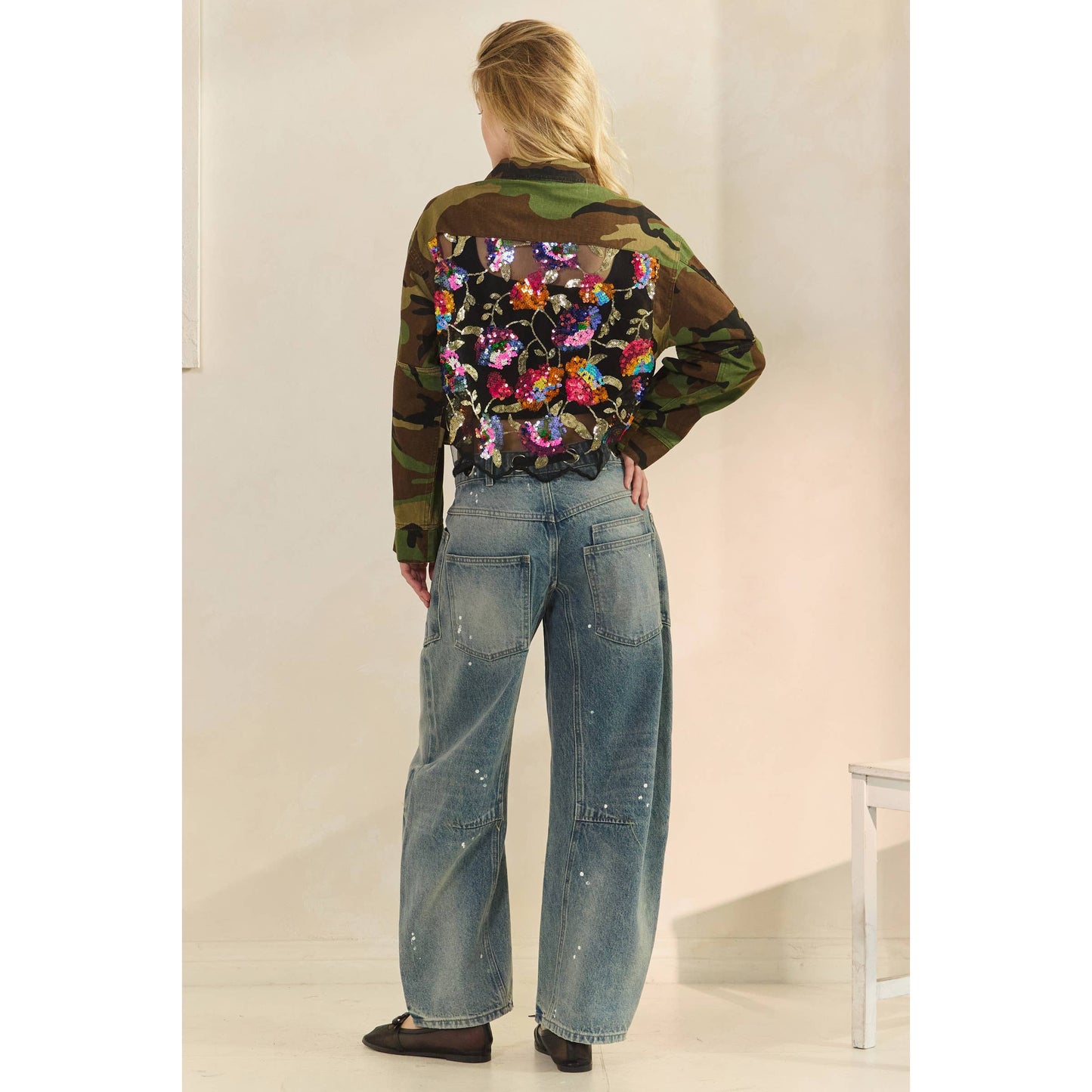 Camo/Sequin Contrast Jacket: Camo Sequin