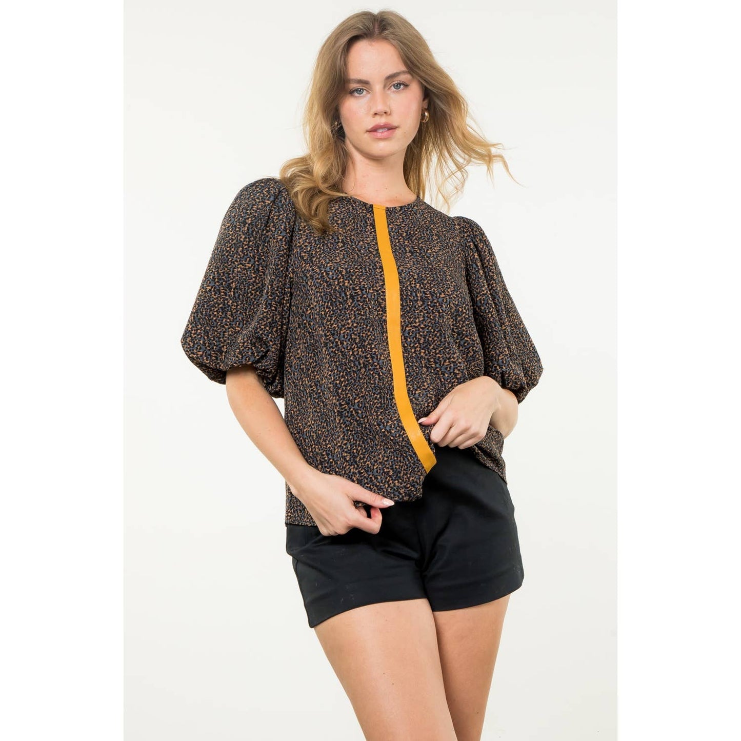 Puff Sleeve Cheetah Print Top: BLUE / S