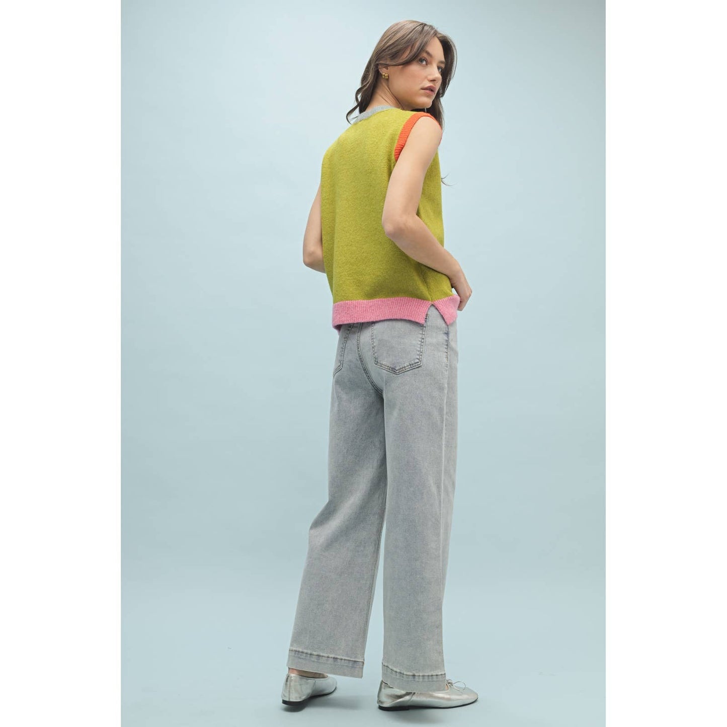 COLORBLOCK SWEATER VEST / WL25-10939: CHARTREUSE COMBO