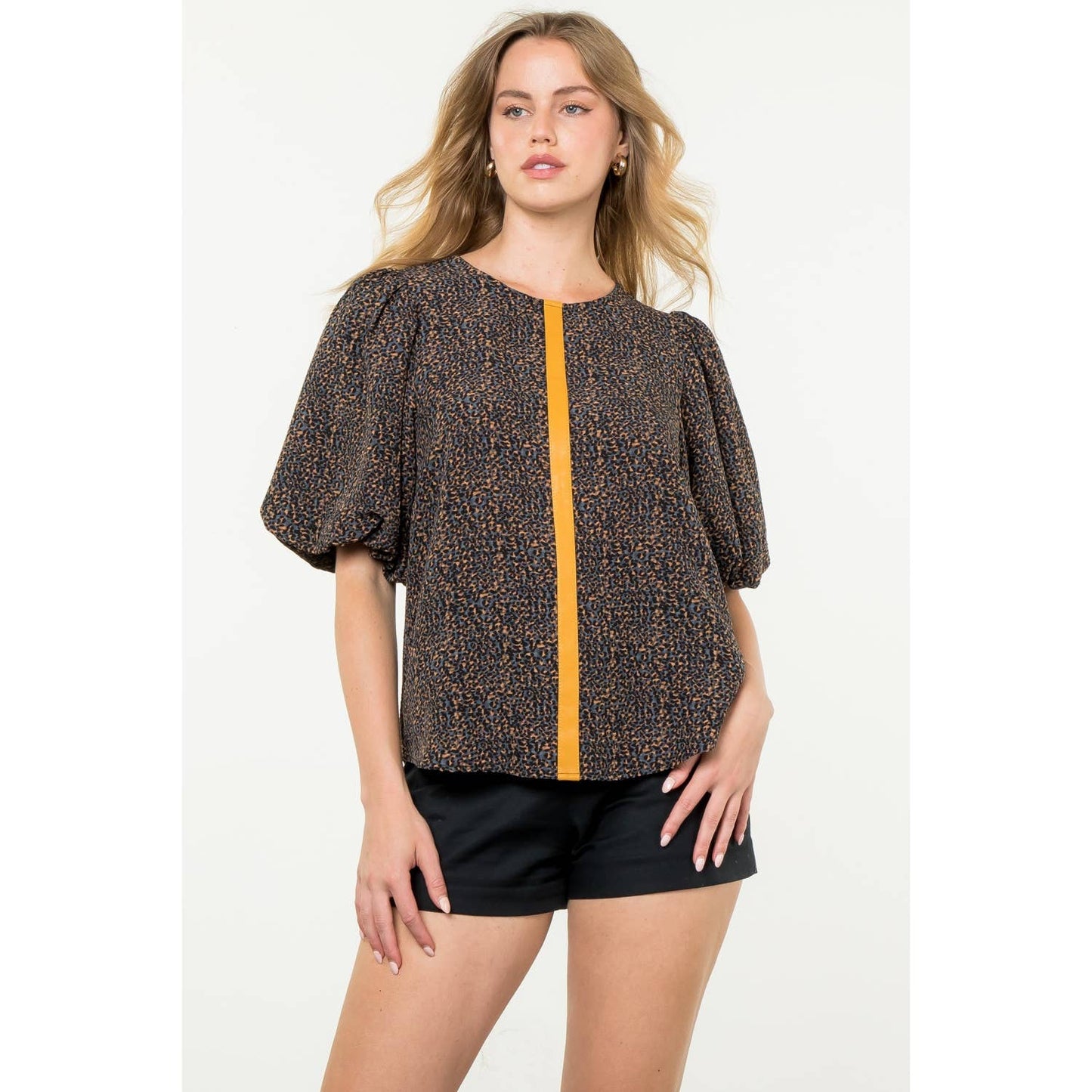 Puff Sleeve Cheetah Print Top: BLUE / S