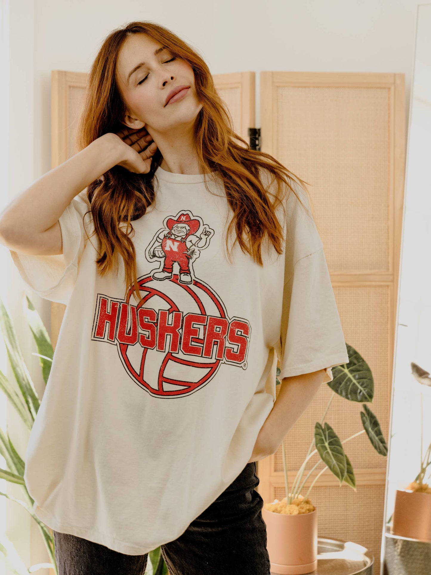 Nebraska Huskers Volleyball Mascot Off White Thrifted Tee