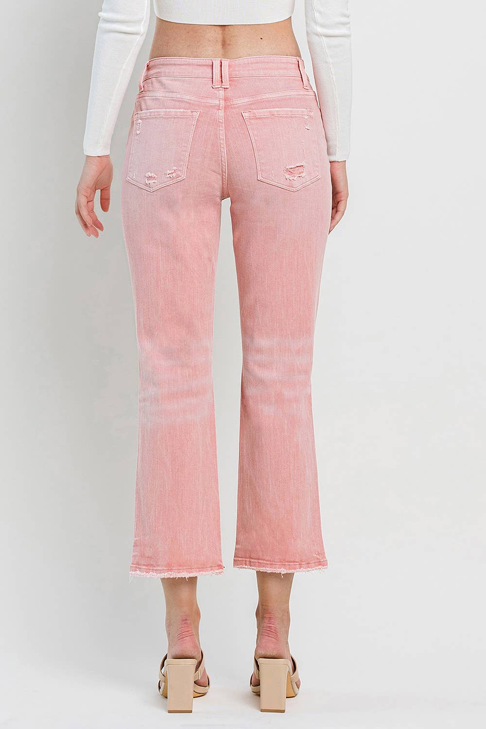 HIGH RISE CROSS OVER CROP STRAIGHT JEANS F5647BRS: BRIDAL ROSE