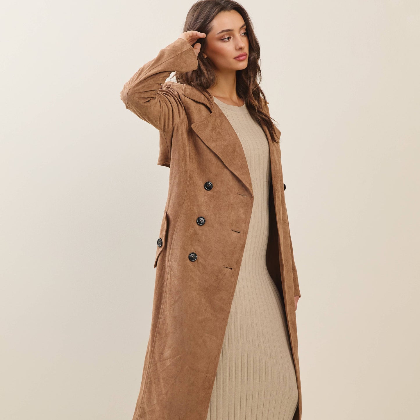 Vegan suede trench coat: Mocha