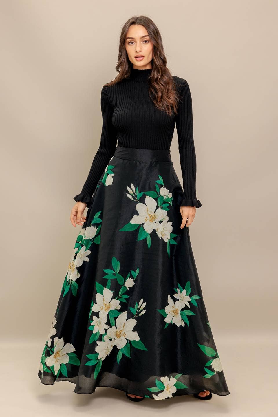 Floral maxi skirt - IK7635 BLACK