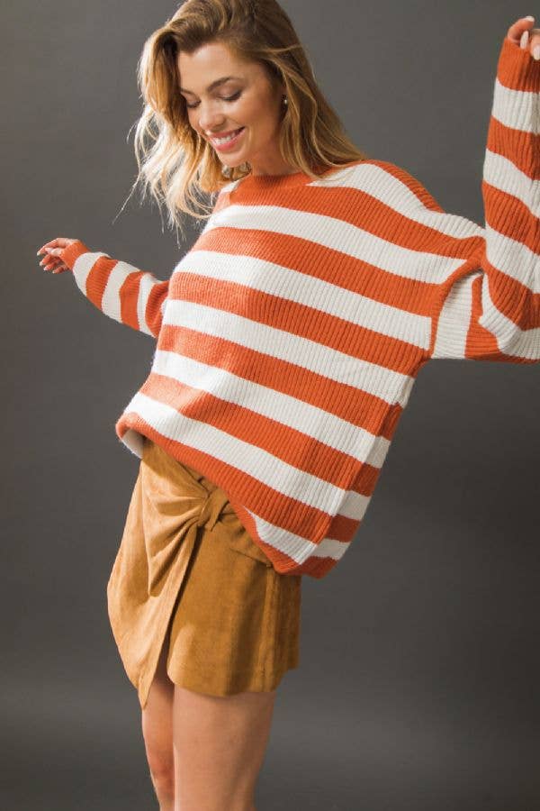 Rust/Cream striped sweater - ISW4957