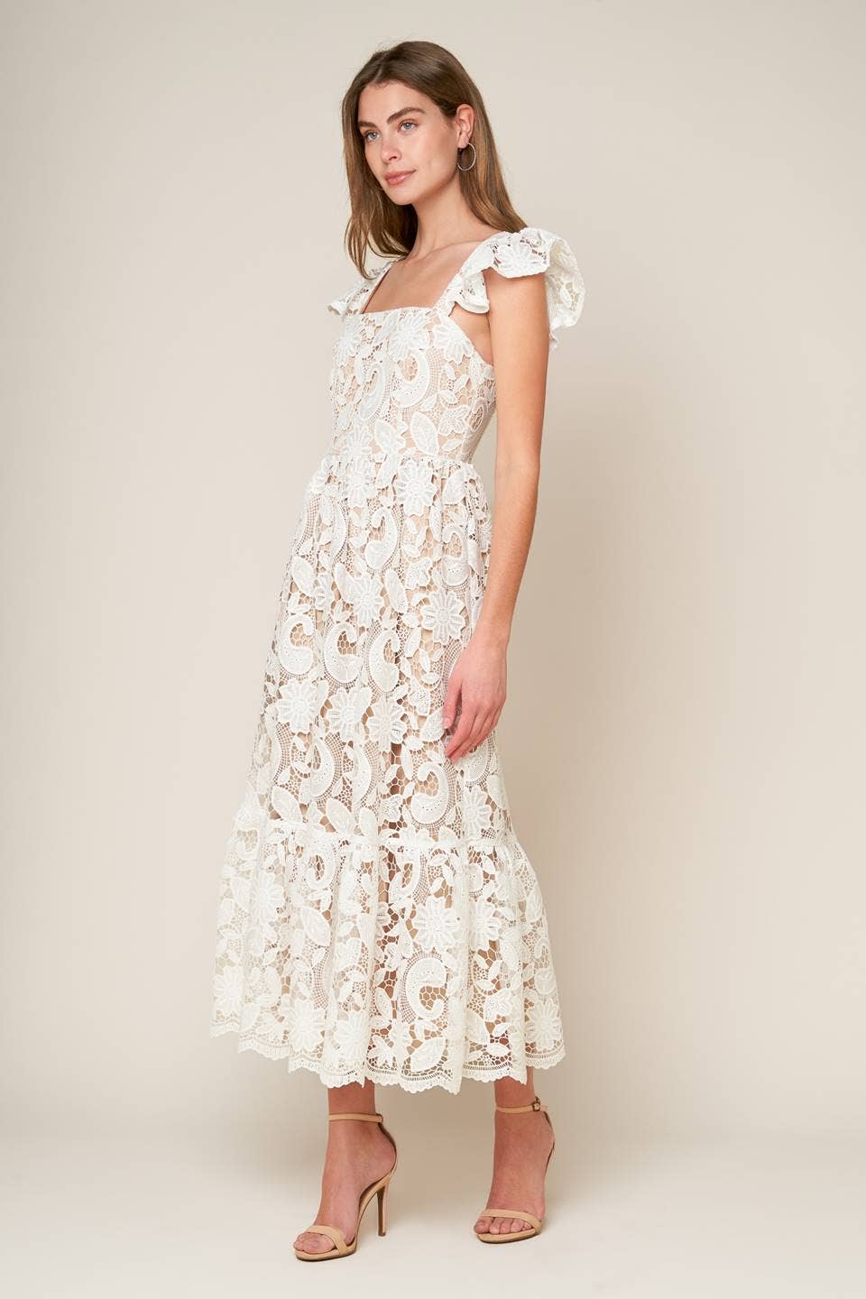 White lace midi dress - ID20631 WHITE: Contemporary