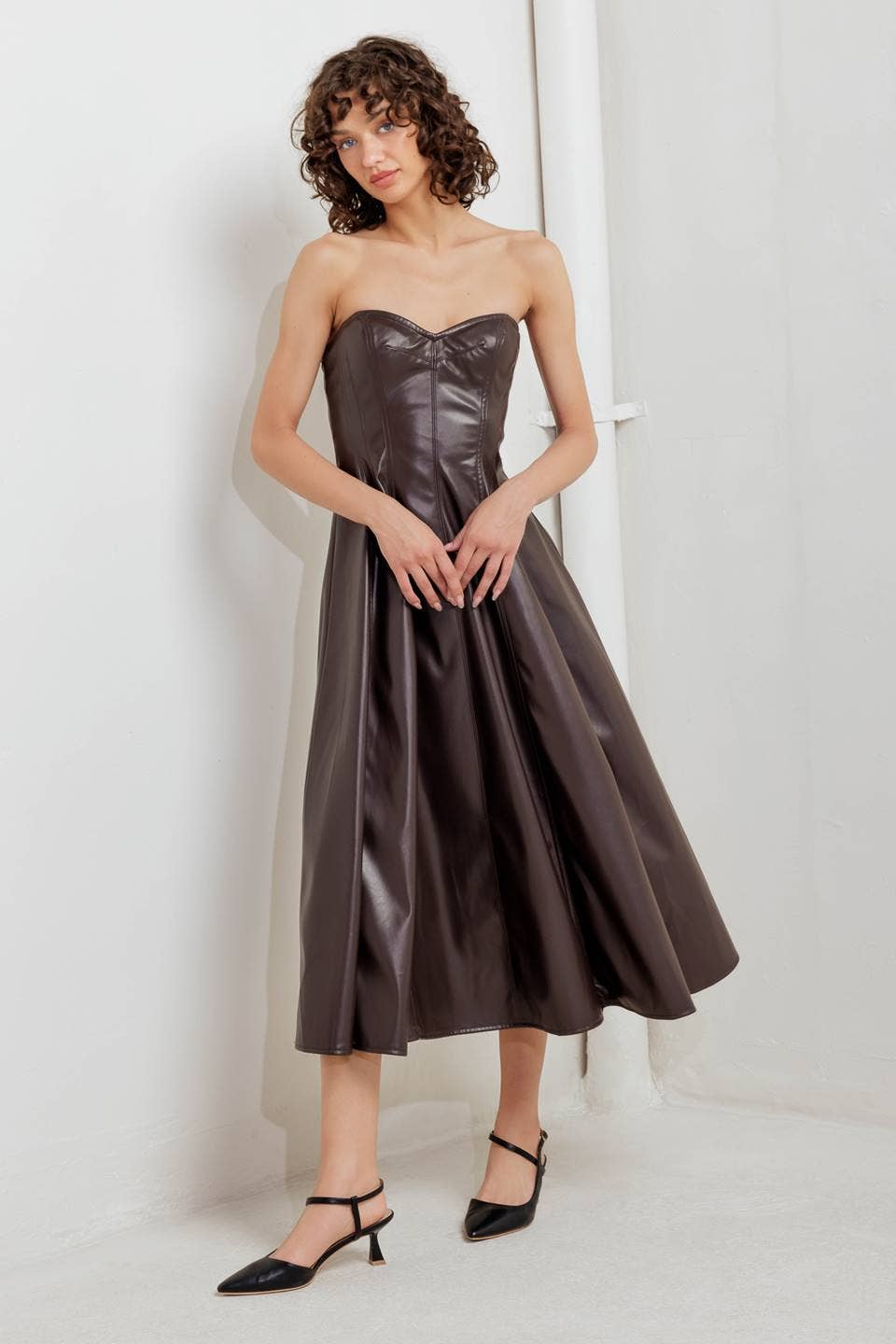 Chocolate faux leather midi dress - FD1666: