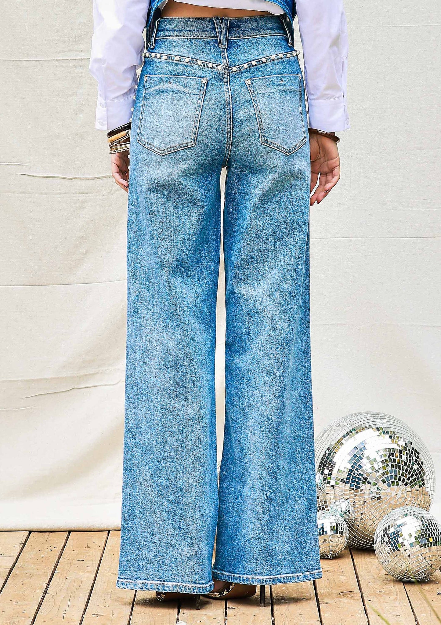 Pearl High-Rise Wideleg Jeans: Medium Stone