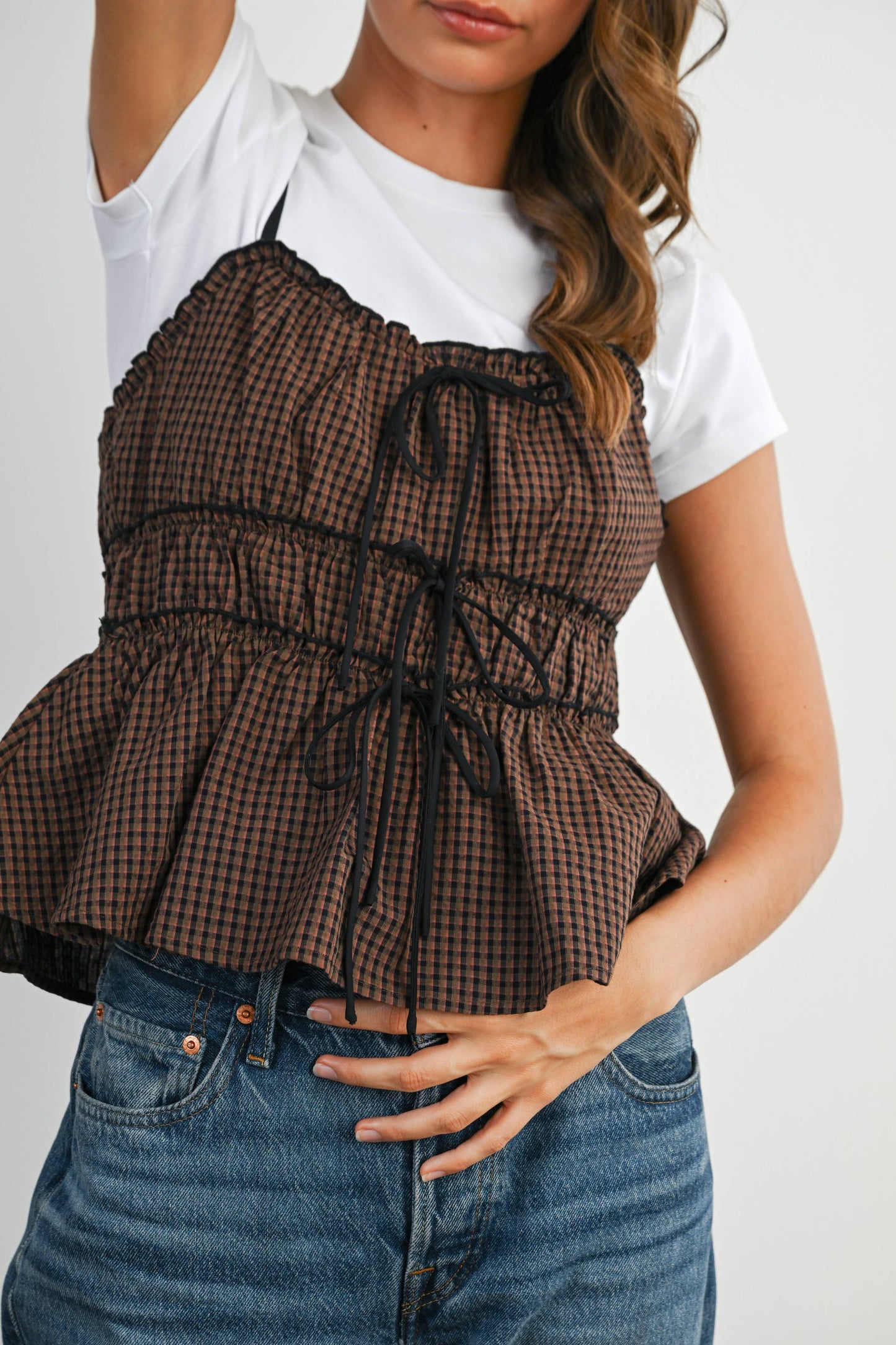 Tie-Front Cami Top - BMT7876: BROWN MULTI