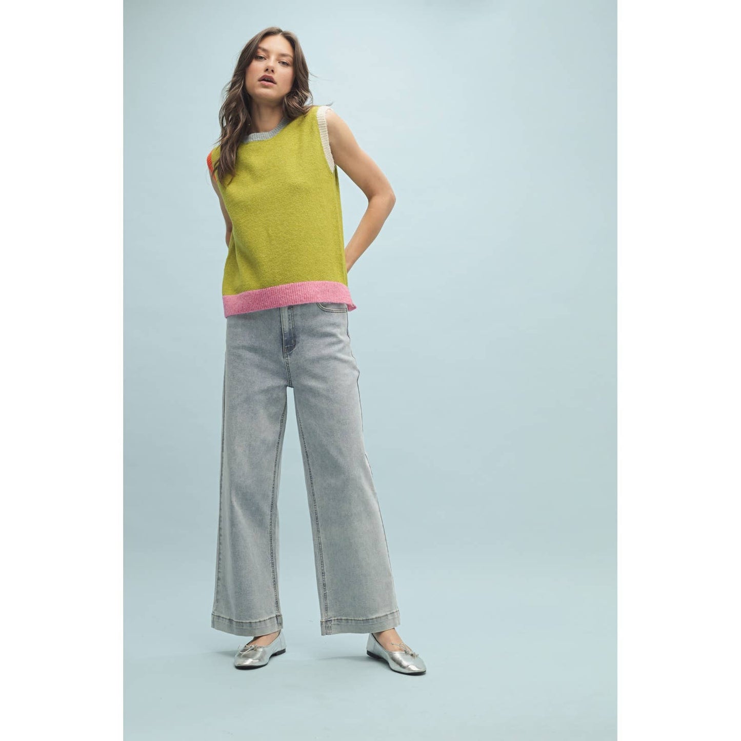 COLORBLOCK SWEATER VEST / WL25-10939: CHARTREUSE COMBO
