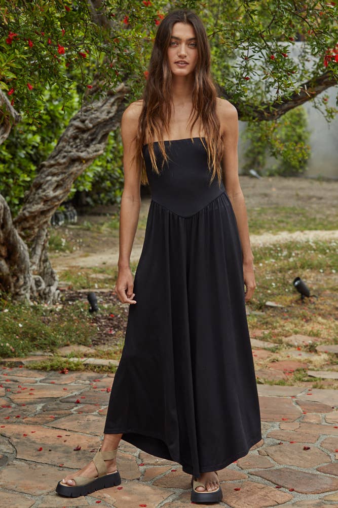 Tube Strapless Flare Jumpsuit: Black