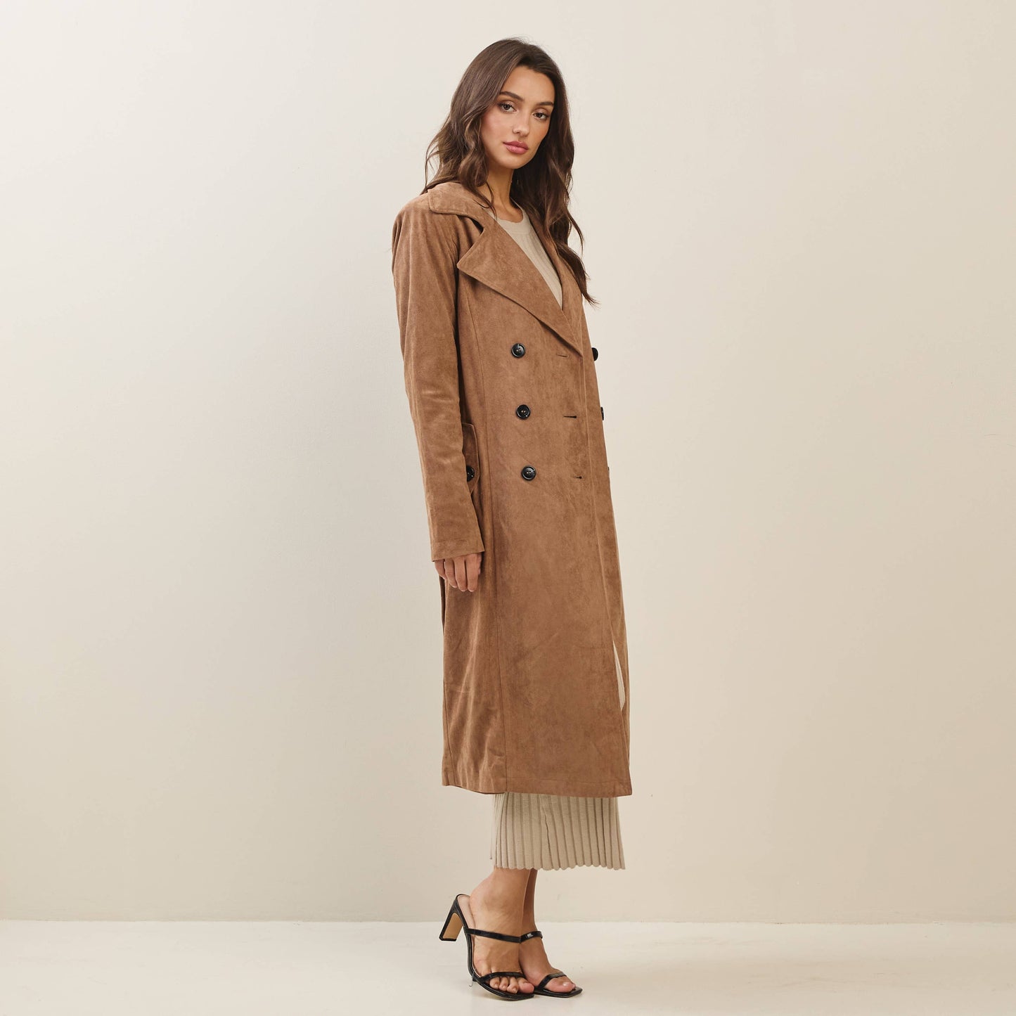 Vegan suede trench coat: Mocha