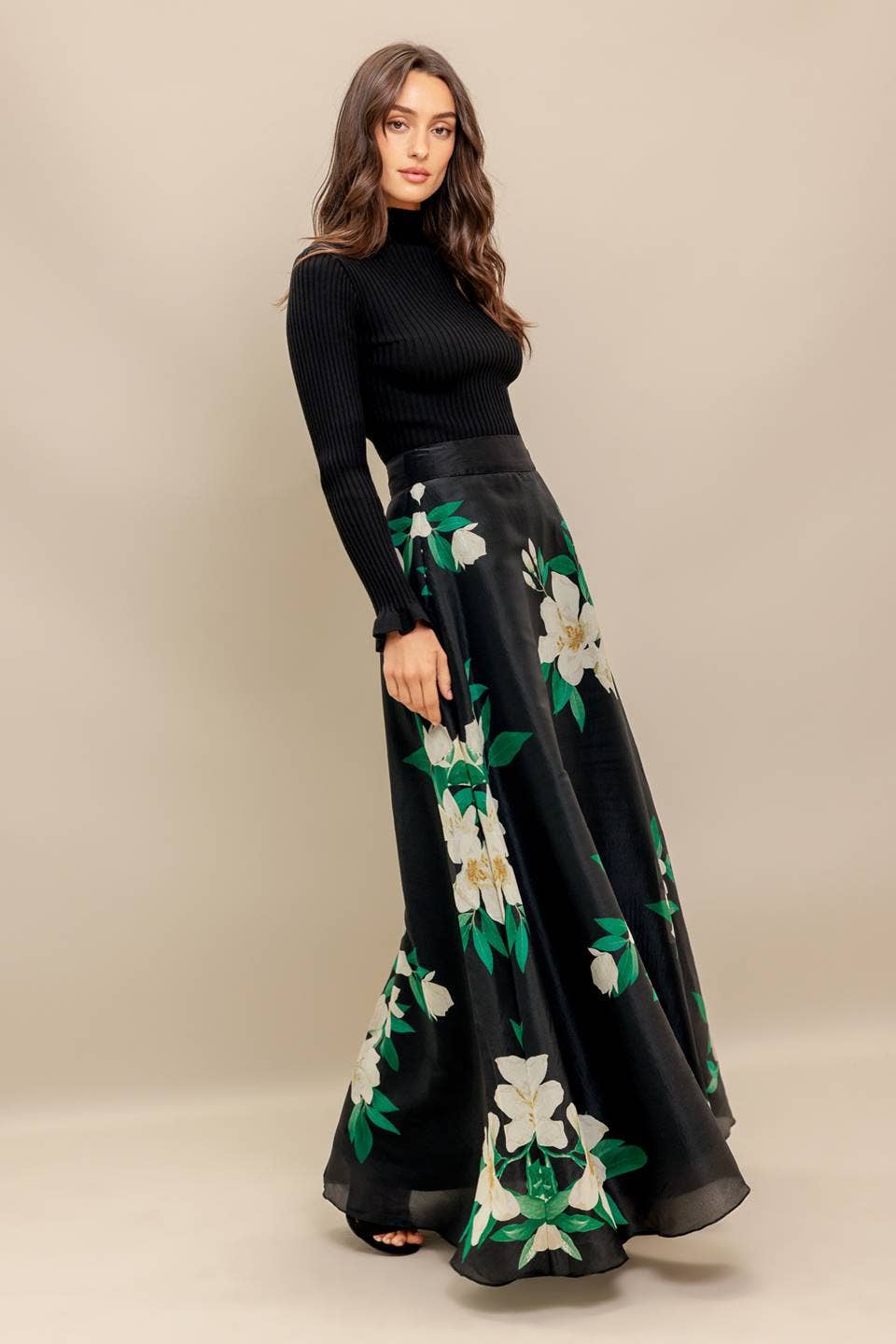 Floral maxi skirt - IK7635 BLACK