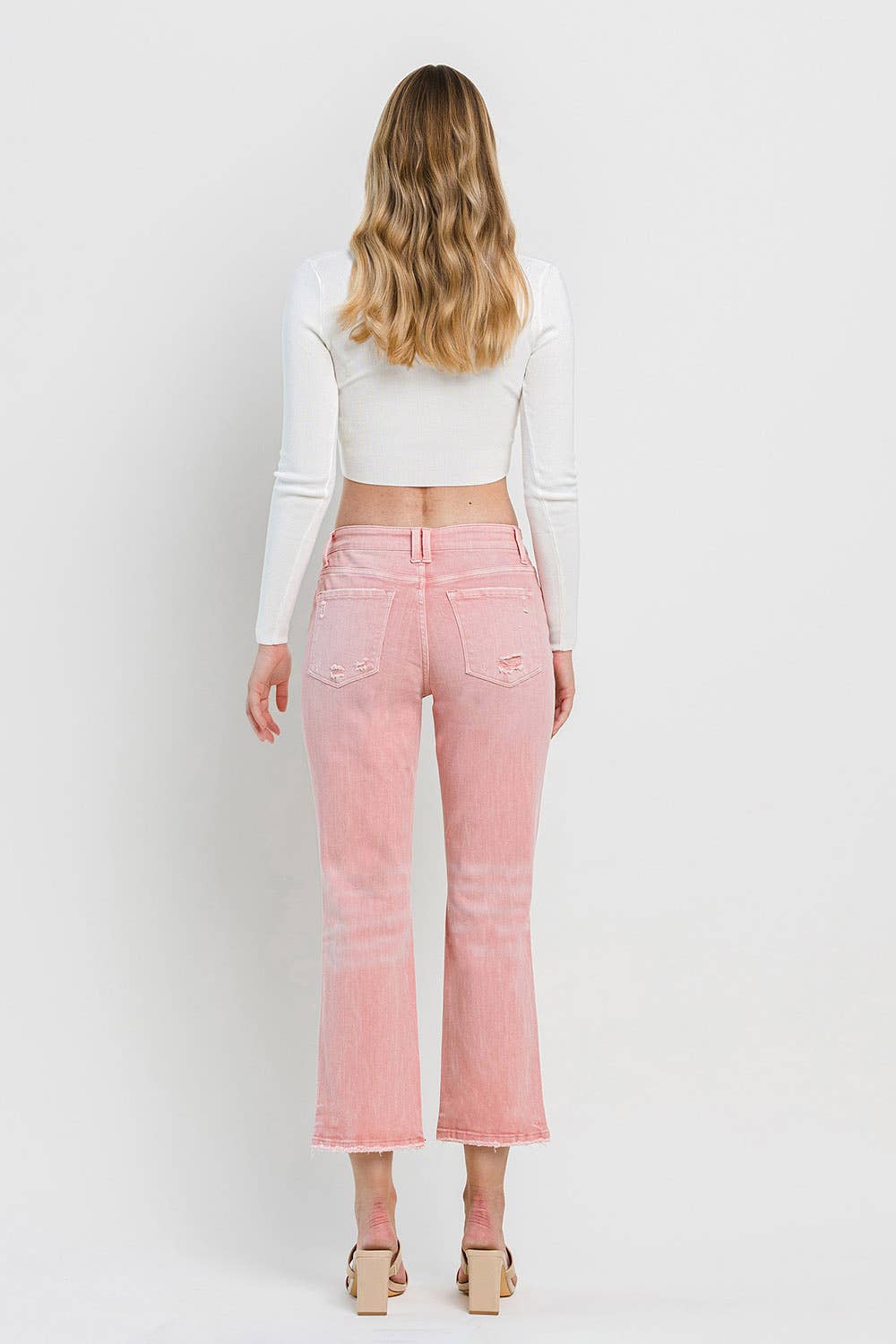 HIGH RISE CROSS OVER CROP STRAIGHT JEANS F5647BRS: BRIDAL ROSE