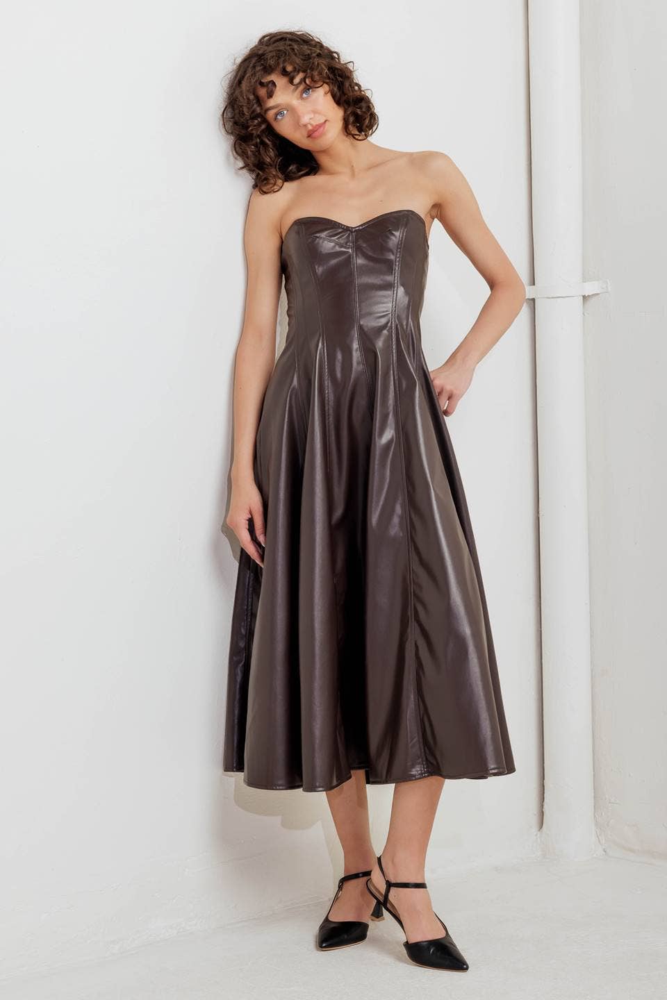 Chocolate faux leather midi dress - FD1666: