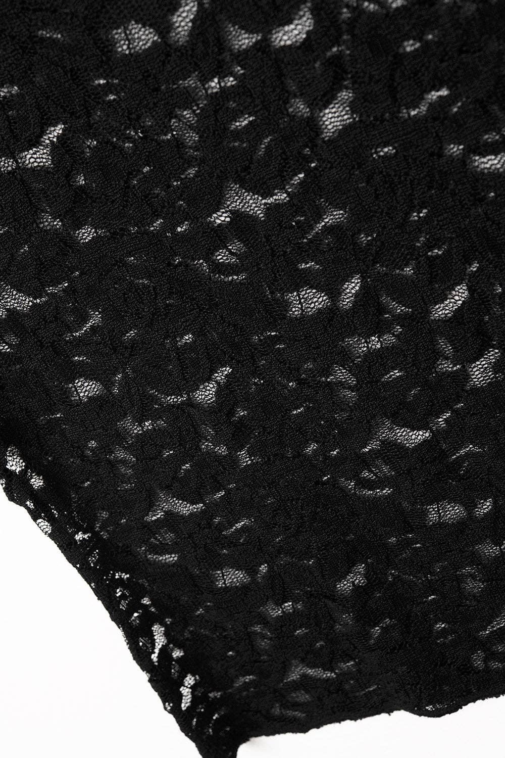 Romantic Lace T-shirt With Cap Sleeves in Black: BLACK