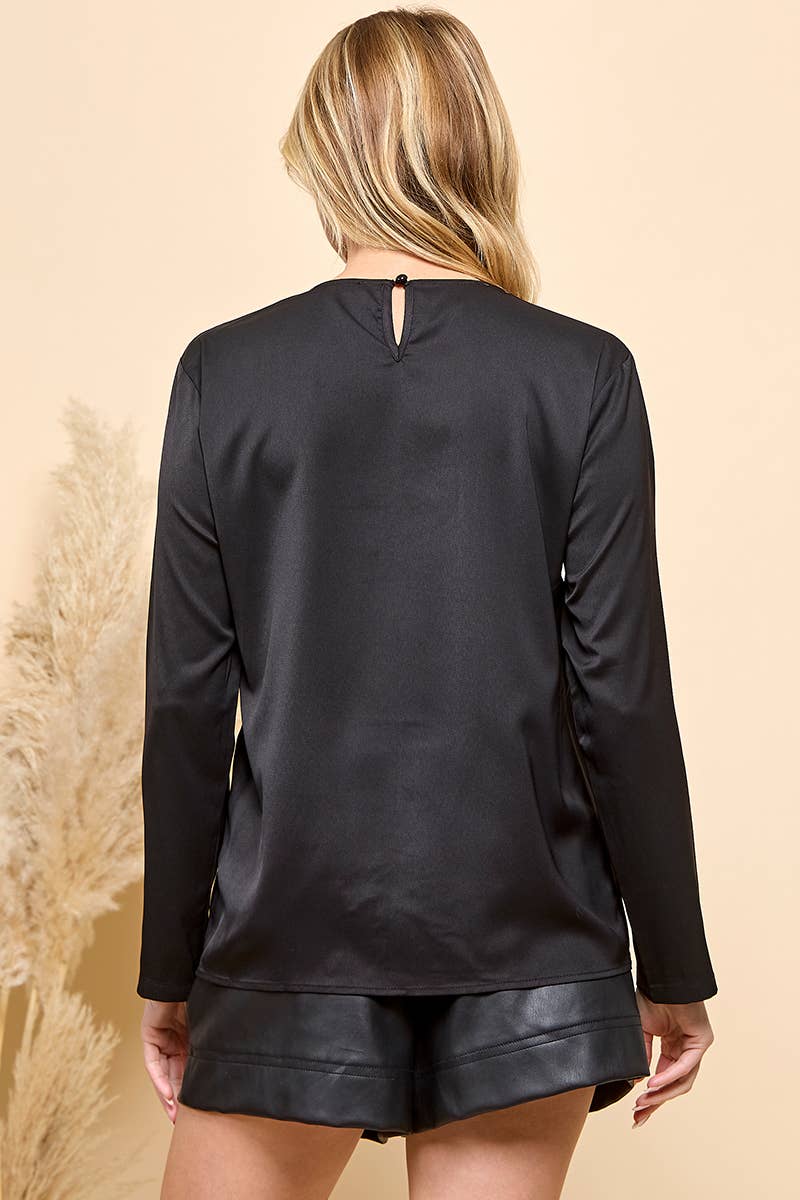 RUFFLE LONG SLEEVE BLOUSE : Black