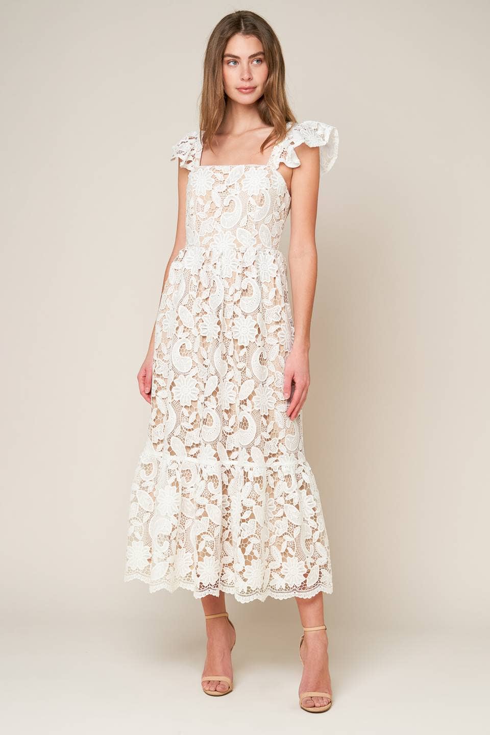 White lace midi dress - ID20631 WHITE: Contemporary