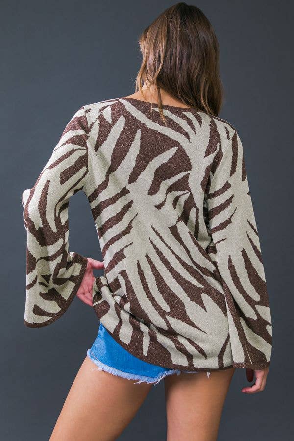 Metallic yarn sweater knit top - ISW5198: Brown