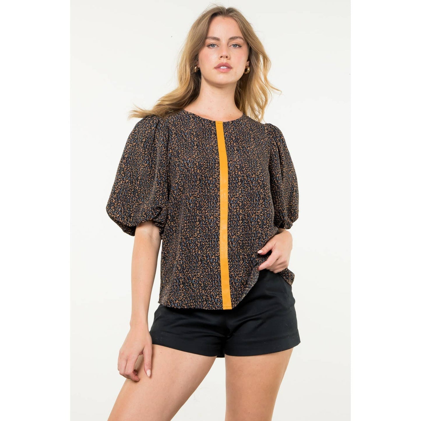 Puff Sleeve Cheetah Print Top: BLUE / S